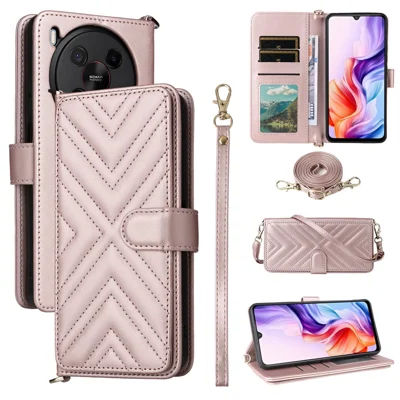 För ZTE Blade V70 Max / nubia V70 Max plånboksfodral med axel- / handledsrem läder mobilhölse ställfot - Rosa
