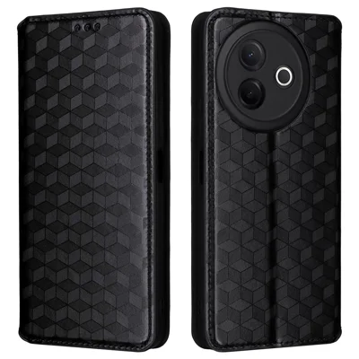 For vivo Y39 5G / Y300i 5G Case Wallet Rhombus Imprinted Leather Phone Cover - Black