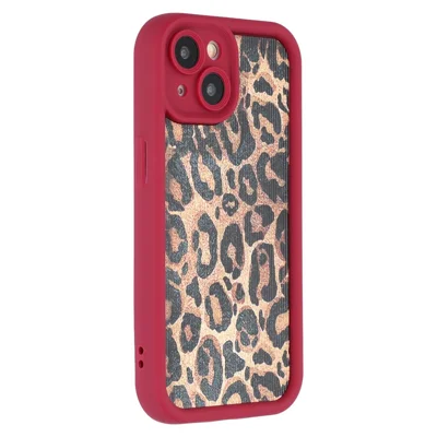 For iPhone 14 Case Leopard Print TPU Precise Cutout Phone Cover - Red