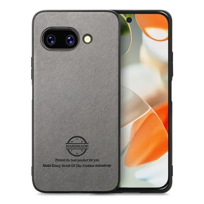 For Google Pixel 9a Leather Phone  Back Cover with Cloth Texture - Grey