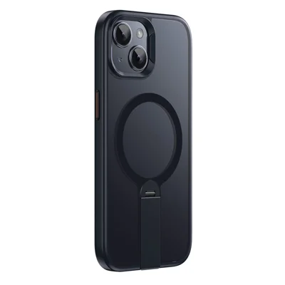 For iPhone 13 Case Compatible with MagSafe Rotating Straight Kickstand TPU + PC Matte Phone Cover - Black