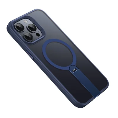 For iPhone 13 Pro Case Compatible with MagSafe Rotating Straight Kickstand TPU + PC Matte Phone Cover - Dark Blue
