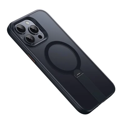 For iPhone 13 Pro Max Case Compatible with MagSafe Rotating Straight Kickstand TPU + PC Matte Phone Cover - Black