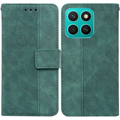 Voor Honor X8c 4G hoesje met geometrisch patroon, lederen portemonnee telefoonhoes met polsbandje - Groen