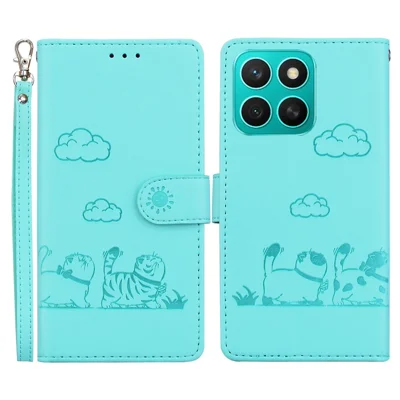 Voor Honor X8c 4G Hoesje RFID Blokkering Met Kattenmotief TPU + PU Leren Telefoonhoes - Groen