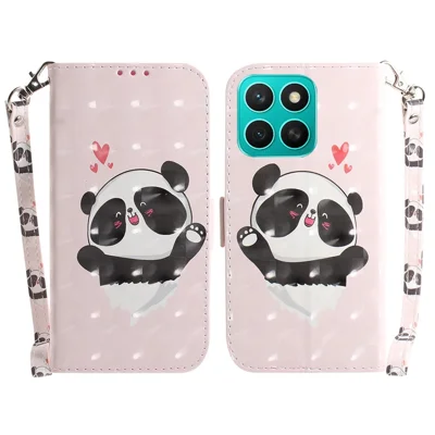 Voor Honor X8c 4G hoesje met patroonprint Lederen portemonnee telefoonhoes met polsbandje - Hart Panda