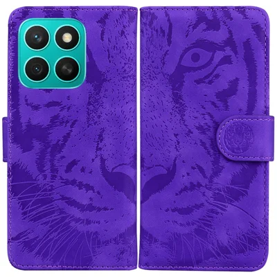 Voor Honor X8c 4G hoesje met tijgerprint in lederen portemonnee-telefoonhoes - Paars
