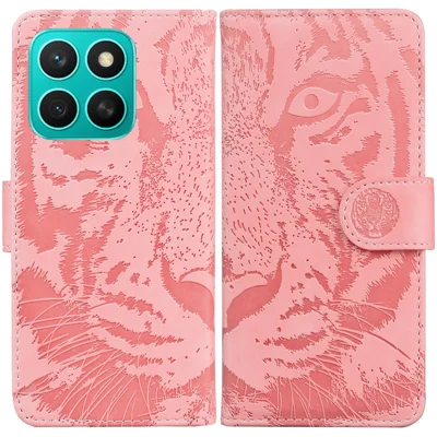 Voor Honor X8c 4G hoesje met tijgerprint in lederen portemonnee-telefoonhoes - Roze