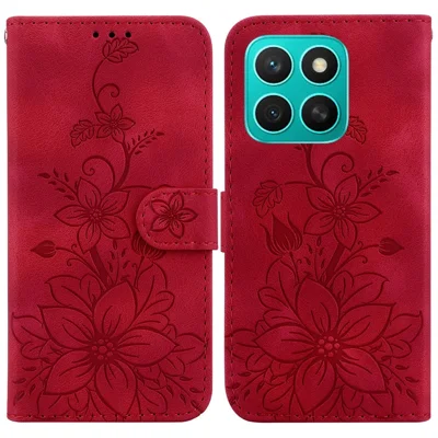 Voor Honor X8c 4G hoesje met leliebloemprint Lederen telefoonhoes met standaard - Rood