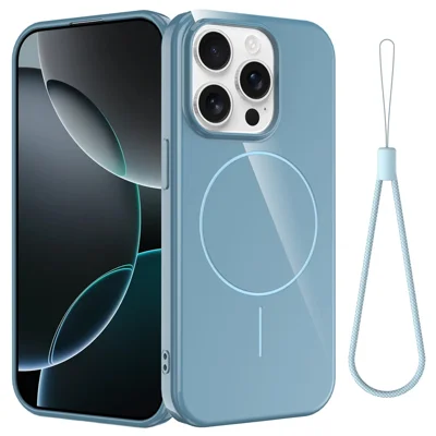 For iPhone 13 Pro Max Magnetic Case Compatible with MagSafe TPU Phone Back Cover with Lanyard - Blue