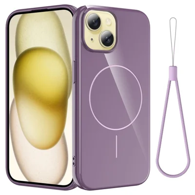 For iPhone 14 Plus Magnetic Case Compatible with MagSafe TPU Phone Back Cover with Lanyard - Purple