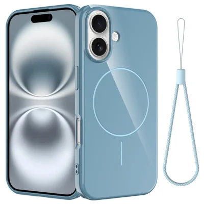 For iPhone 16 Magnetic Case Compatible with MagSafe TPU Phone Back Cover with Lanyard - Blue