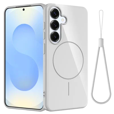 For Samsung Galaxy S23 FE Magnetic Case TPU Phone Back Cover with Lanyard - White