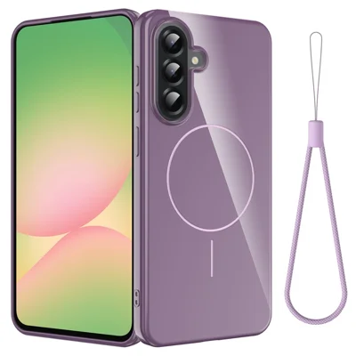 For Samsung Galaxy A25 5G (Global) Magnetic Case TPU Phone Back Cover with Lanyard - Purple