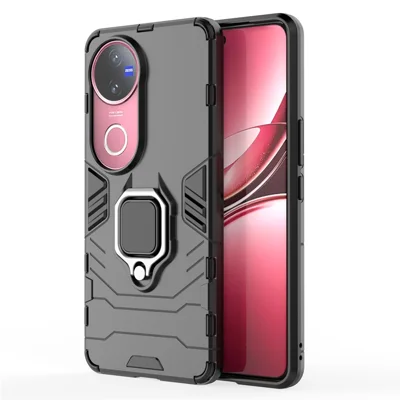 For vivo V50 5G Case PC + TPU Protective Phone Cover with Ring Kickstand - Black