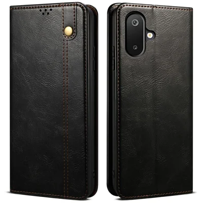 For Samsung Galaxy M06 5G / F06 5G Case Crazy Horse Texture Waxy Leather Wallet Stand Phone Cover - Black