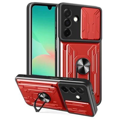 For Samsung Galaxy A26 5G Case PC + TPU Kickstand Phone Back Cover with Camera Slider - Red