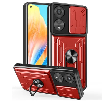 For Oppo A78 4G Case PC + TPU Kickstand Phone Back Cover with Camera Slider - Red