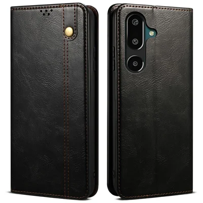 For Samsung Galaxy M16 5G / F16 5G Case Crazy Horse Texture Waxy Leather Wallet Stand Phone Cover - Black