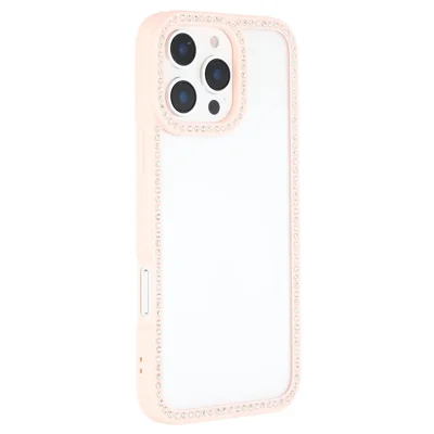 For iPhone 16 Pro Max Case Sparkling Rhinestone Decor TPU + PC Clear Phone Back Cover - Pink