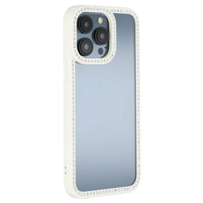 For iPhone 15 Pro Phone Case Sparkling Rhinestone Decor TPU + PC Clear Back Cover - White