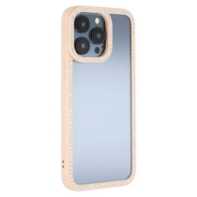 For iPhone 15 Pro Phone Case Sparkling Rhinestone Decor TPU + PC Clear Back Cover - Brown