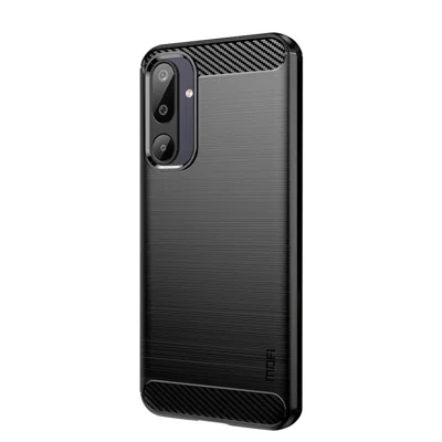 For Samsung Galaxy M16 5G / F16 5G Bagdæksel MOFI Penselstregstekstur Kulfiber Blødt TPU Etui - Sort