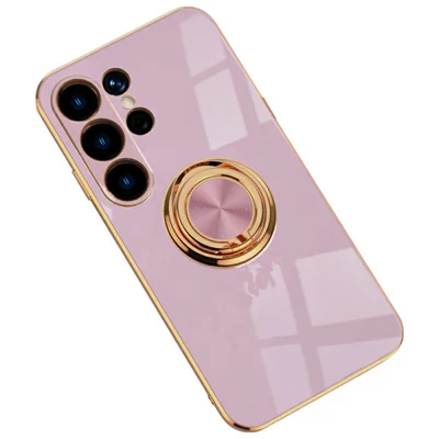 For Samsung Galaxy S25 Ultra Case Precise Cutouts 6D Electroplating TPU Phone Cover with Ring Holder - Light Purple