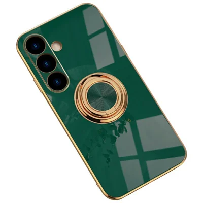For Samsung Galaxy A15 4G / 5G Case Precise Cutouts 6D Electroplating TPU Phone Cover with Ring Holder - Midnight Green
