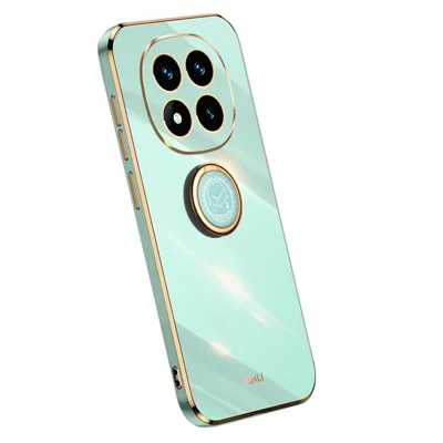 XINLI For Xiaomi Redmi Note 14 Pro 4G Case Ring Kickstand Electroplating TPU Phone Cover - Cyan