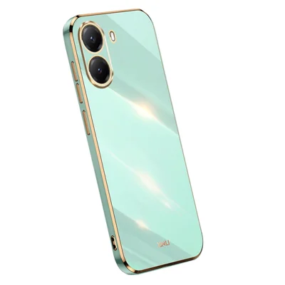 XINLI voor Xiaomi Poco X7 Pro 5G hoesje TPU telefoonhoes met gegalvaniseerde rand - Cyaan