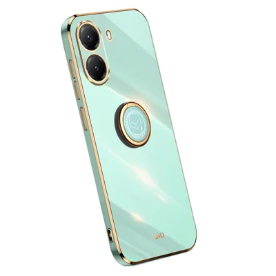XINLI voor Xiaomi Poco X7 Pro 5G hoesje met ringstandaard en elektrolytisch TPU telefoonhoesje - Cyaan
