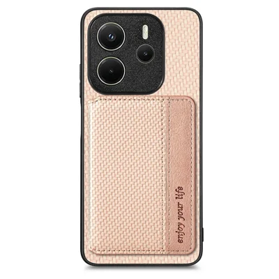 Xiaomi Redmi Note 14 4G (163,25 mm) hoesje met RFID-blokkering, koolstofvezel lederen achterkant met kaarthouder - Oker