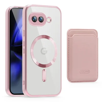 For Google Pixel 9a Magnetic Case TPU + PC Mobile Cover with Card Bag - Pink