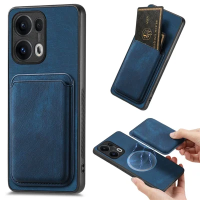 Fodral för Oppo Reno13 Pro 5G kompatibelt med MagSafe Läderbak med avtagbart kortfack - Blå