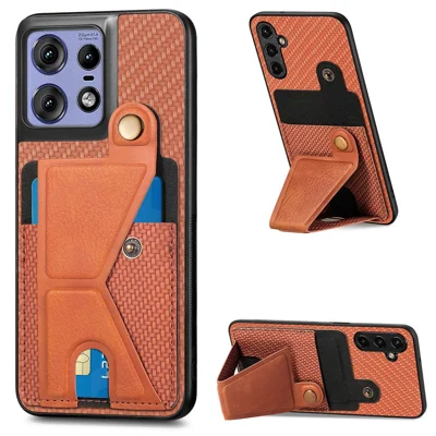 For Motorola Edge 50 Pro 5G Case with K-Shaped Kickstand Leather Phone Back Cover - Brown