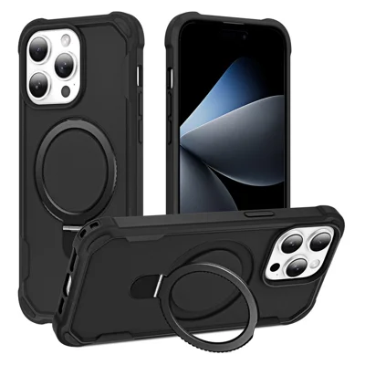Voor iPhone 14 Pro Max hoesje compatibel met MagSafe standaard TPU + PC stootvaste telefoon achterklep - Zwart