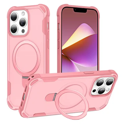 For iPhone 13 Pro Case Compatible with MagSafe Kickstand TPU + PC Shockproof Phone Back Cover - Pink