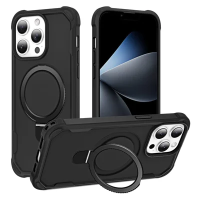 Voor iPhone 13 Pro Max hoesje compatibel met MagSafe standaard ring TPU + PC stootvaste telefoon achterkant - Zwart