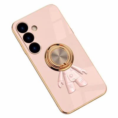 Samsung Galaxy S25+ hoesje met astronautring standaard 6D electroplating TPU telefoonhoesje - Roze