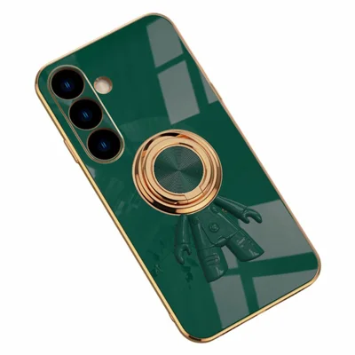 Samsung Galaxy S24+ hoesje met astronaut ringstandaard 6D electroplating TPU telefoonhoesje - Middernachtgroen