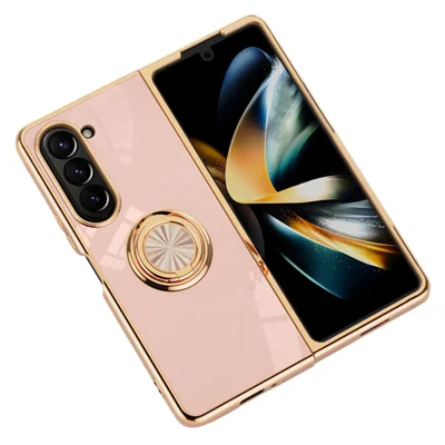 For Samsung Galaxy Z Fold5 5G Case Precise Cutouts 6D Electroplating TPU Phone Cover with Ring Holder - Pink
