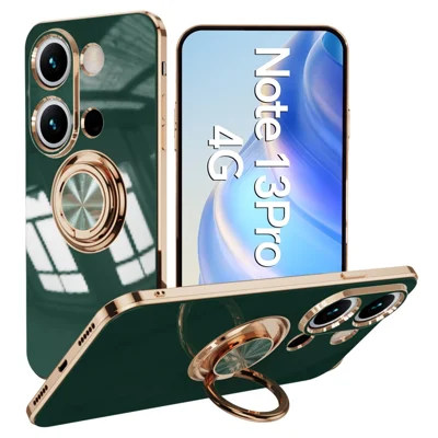 For Xiaomi Redmi Note 13 Pro 4G / Poco M6 Pro 4G Case Precise Cutouts 6D Electroplating TPU Phone Cover with Ring Holder - Midnight Green