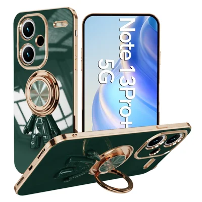 For Xiaomi Redmi Note 13 Pro+ 5G Case with Astronaut Ring Kickstand 6D Electroplating TPU Phone Cover - Midnight Green