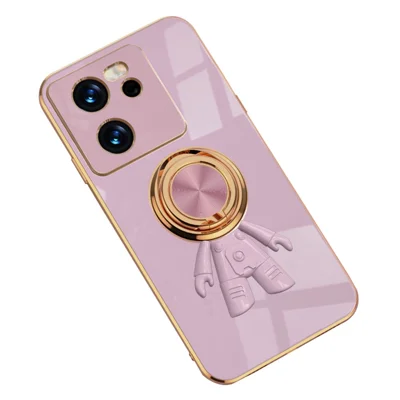 For Xiaomi 13T / 13T Pro Case with Astronaut Ring Kickstand 6D Electroplating TPU Phone Cover - Purple