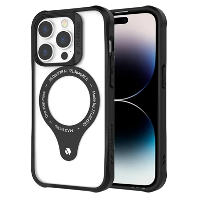 TLEGEND DX MAG Military Grade Phone Case for iPhone 14 Pro, TPU + PC Anti-drop Phone Cover with Camera Frame Support Wireless Charging - Black