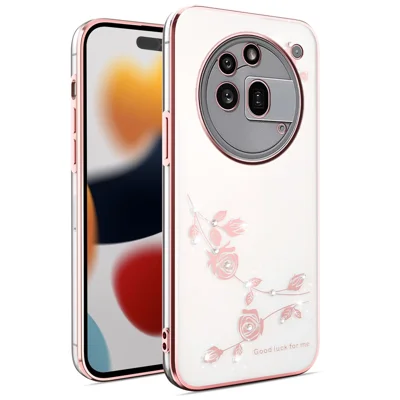 KADEM For Nothing Phone (3a) Pro Case Flower Rhinestone Decor TPU Phone Cover - Rose Gold