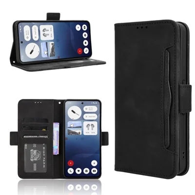 For Nothing Phone (3a) Leather Case Phone Wallet Cover with Multiple Card Slots - Black