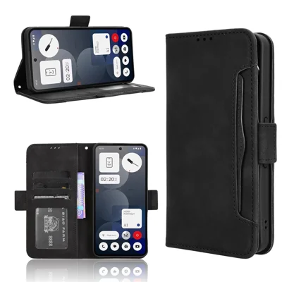 For Nothing Phone (3a) Pro Leather Case Phone Wallet Cover with Multiple Card Slots - Black