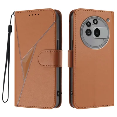For Nothing Phone (3a) Pro Case Triangle Imprint Leather Phone Cover with Lanyard - Coffee